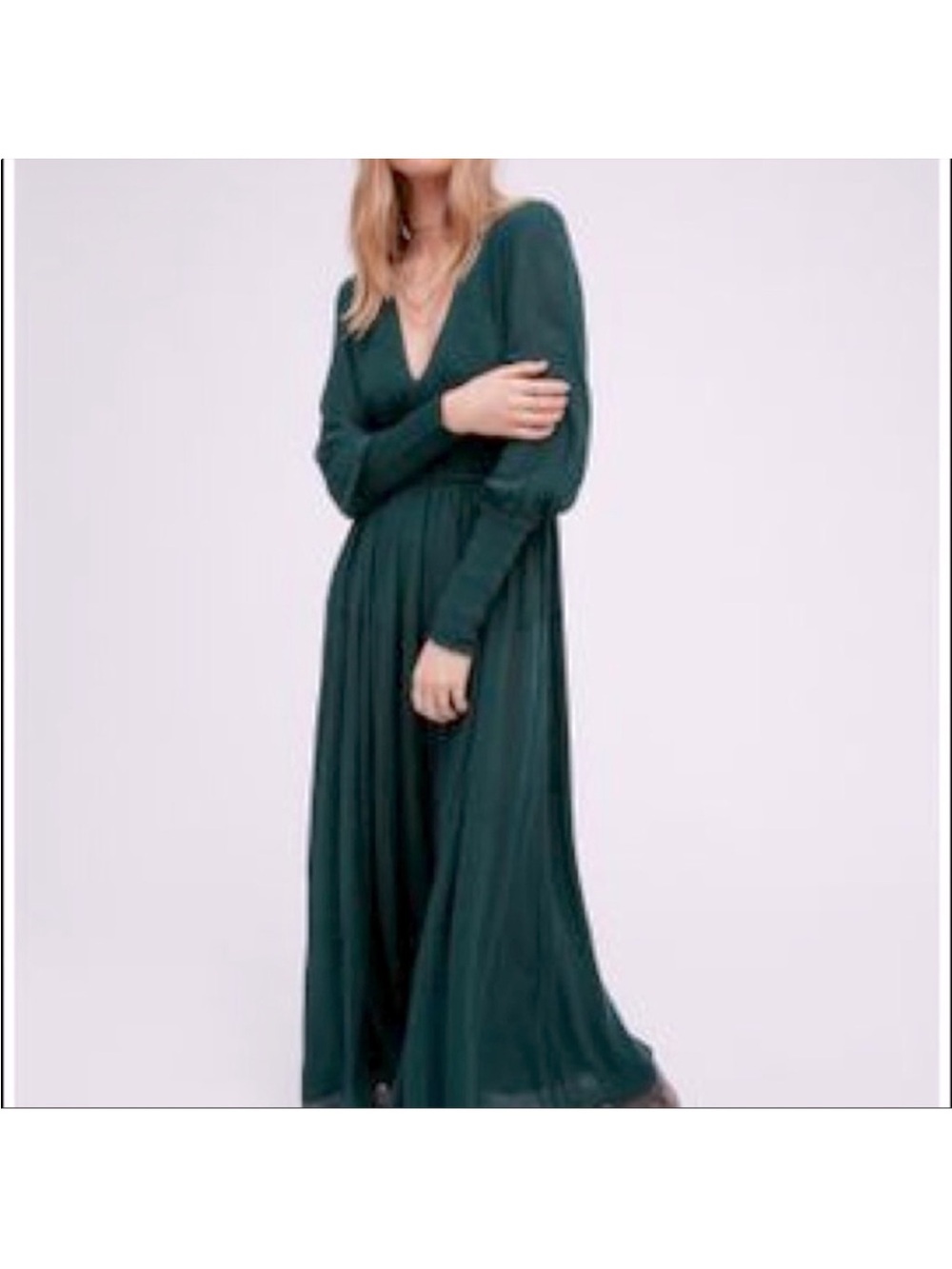 Free People Emerald Green V-Neck Long Sleeve Maxi Dress